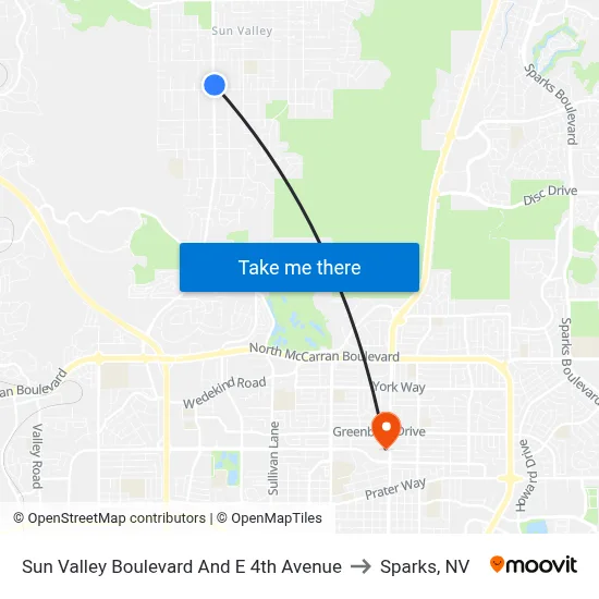 Sun Valley Boulevard And E 4th Avenue to Sparks, NV map