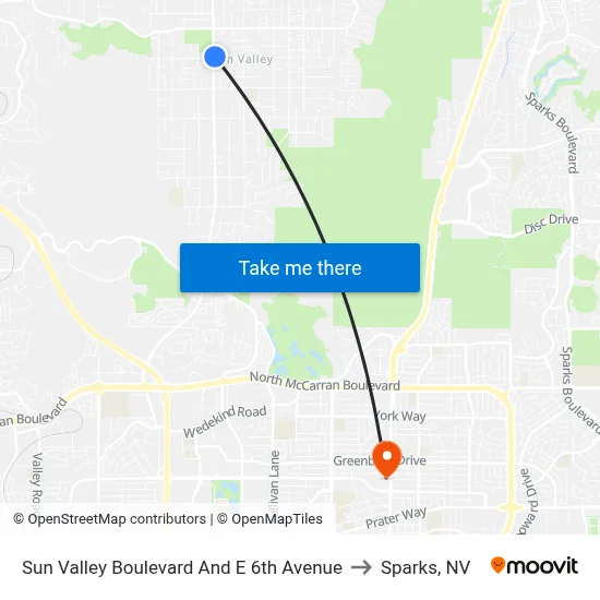 Sun Valley Boulevard And E 6th Avenue to Sparks, NV map