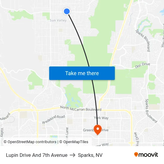 Lupin Drive And 7th Avenue to Sparks, NV map