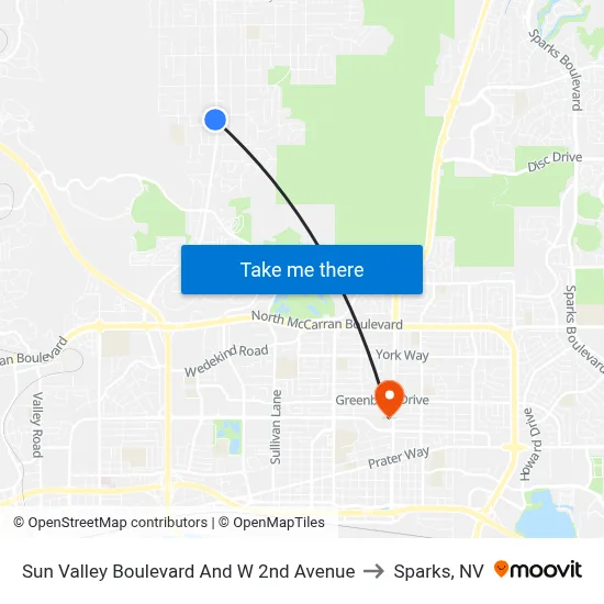 Sun Valley Boulevard And W 2nd Avenue to Sparks, NV map