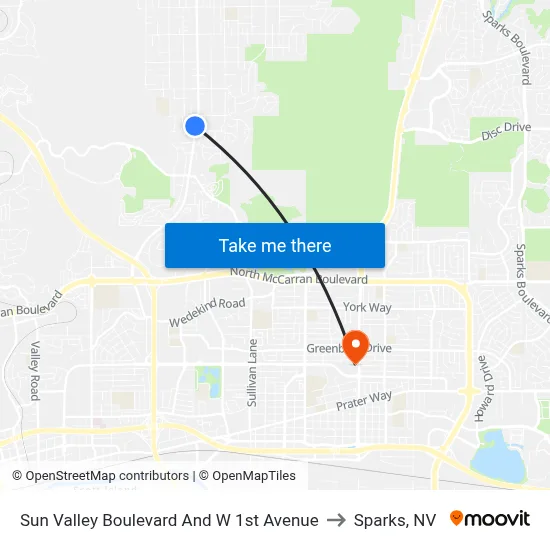 Sun Valley Boulevard And W 1st Avenue to Sparks, NV map