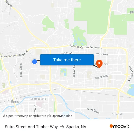 Sutro Street And Timber Way to Sparks, NV map