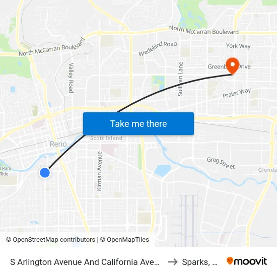 S Arlington Avenue And California Avenue to Sparks, NV map