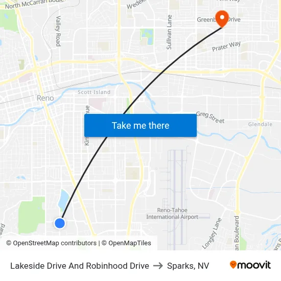 Lakeside Drive And Robinhood Drive to Sparks, NV map
