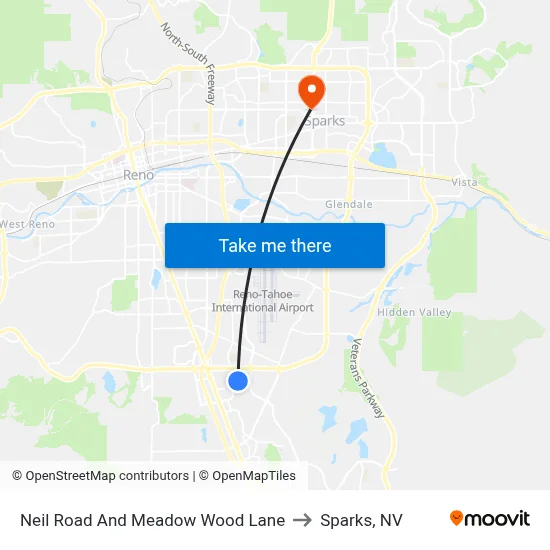 Neil Road And Meadow Wood Lane to Sparks, NV map