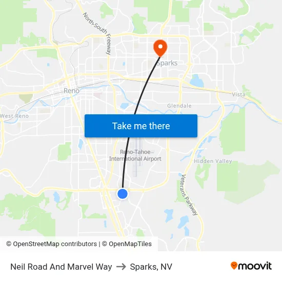 Neil Road And Marvel Way to Sparks, NV map