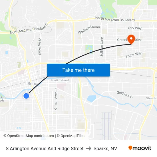 S Arlington Avenue And Ridge Street to Sparks, NV map
