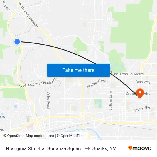 N Virginia Street at Bonanza Square to Sparks, NV map