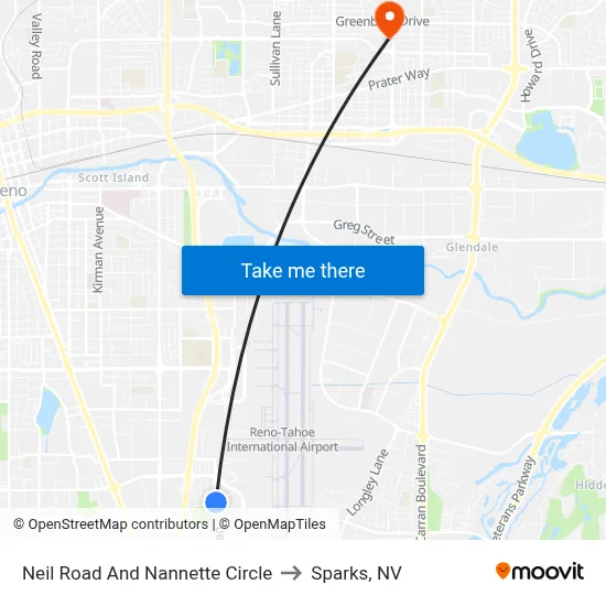Neil Road And Nannette Circle to Sparks, NV map