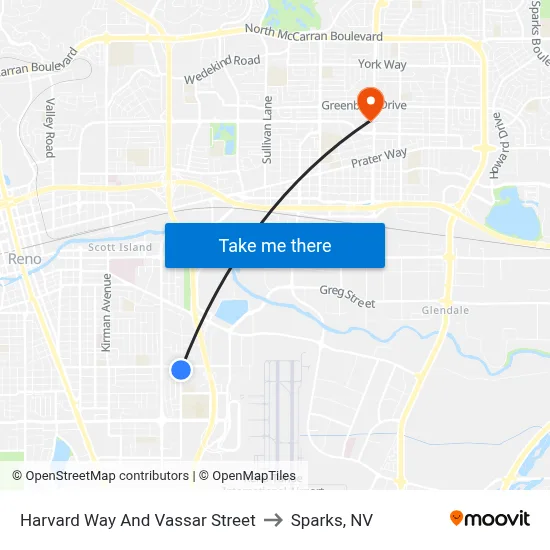 Harvard Way And Vassar Street to Sparks, NV map