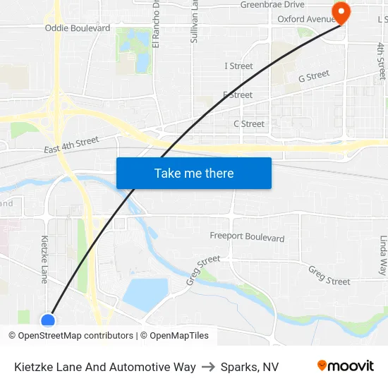 Kietzke Lane And Automotive Way to Sparks, NV map