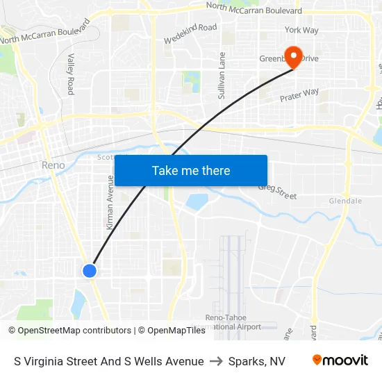 S Virginia Street And S Wells Avenue to Sparks, NV map