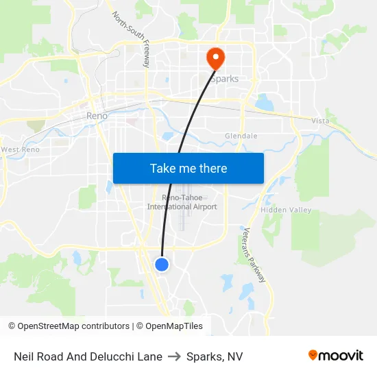 Neil Road And Delucchi Lane to Sparks, NV map