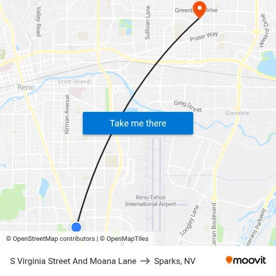 S Virginia Street And Moana Lane to Sparks, NV map