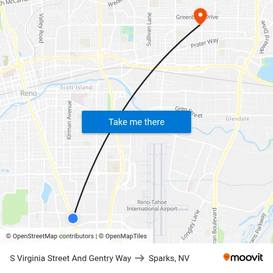 S Virginia Street And Gentry Way to Sparks, NV map