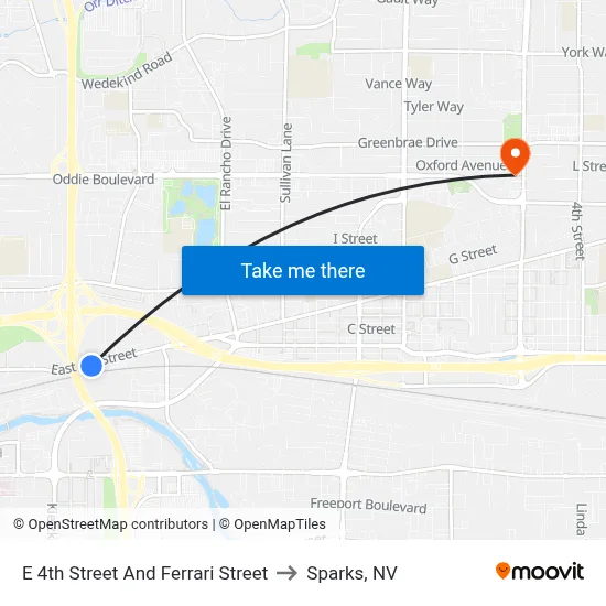 E 4th Street And Ferrari Street to Sparks, NV map