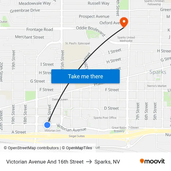 Victorian Avenue And 16th Street to Sparks, NV map