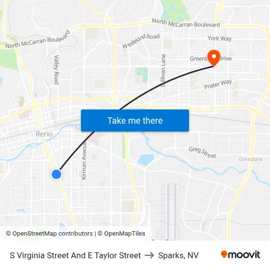 S Virginia Street And E Taylor Street to Sparks, NV map