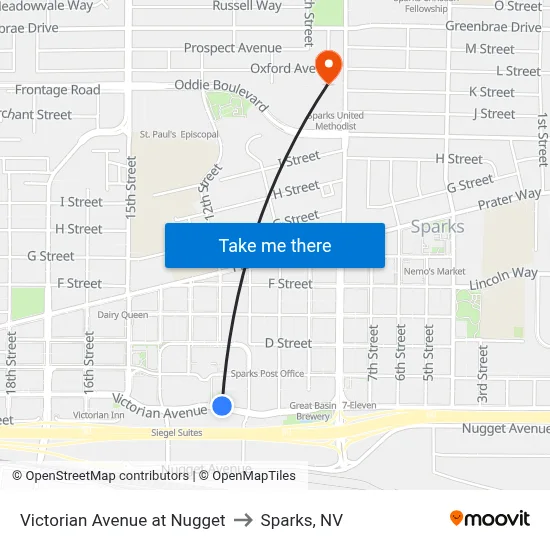 Victorian Avenue at Nugget to Sparks, NV map