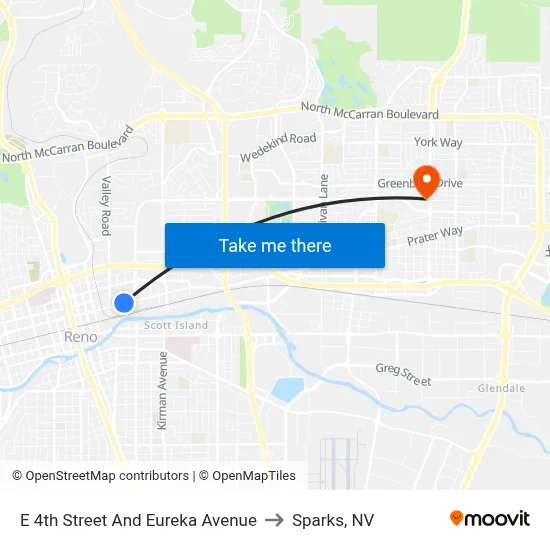 E 4th Street And Eureka Avenue to Sparks, NV map