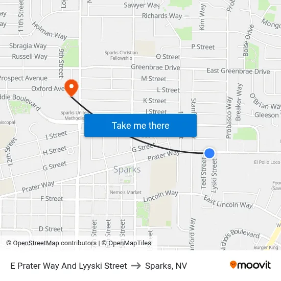 E Prater Way And Lyyski Street to Sparks, NV map