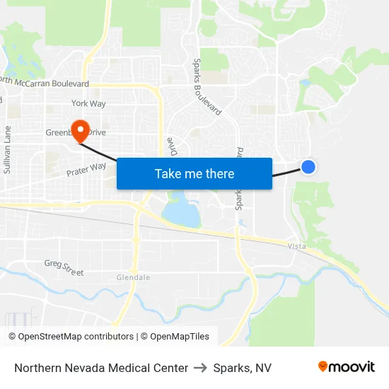 Northern Nevada Medical Center to Sparks, NV map