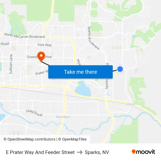 E Prater Way And Feeder Street to Sparks, NV map