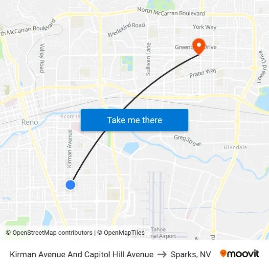 Kirman Avenue And Capitol Hill Avenue to Sparks, NV map