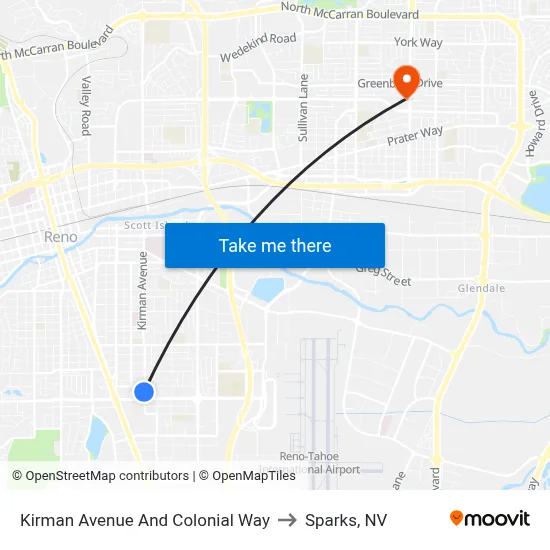 Kirman Avenue And Colonial Way to Sparks, NV map