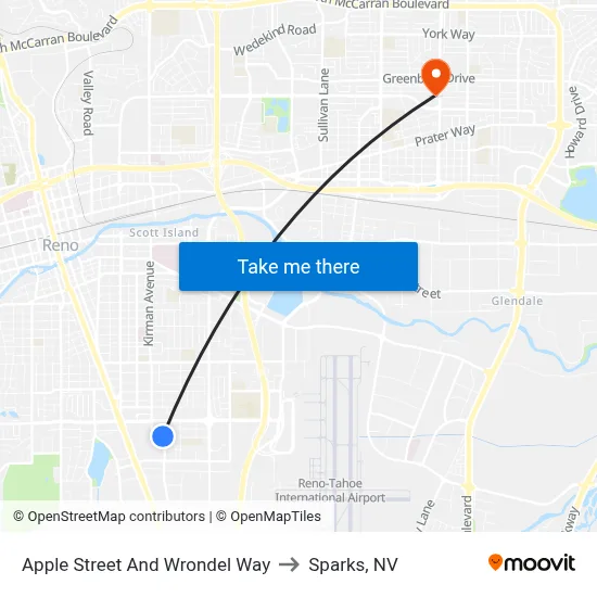 Apple Street And Wrondel Way to Sparks, NV map