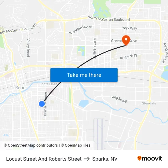 Locust Street And Roberts Street to Sparks, NV map