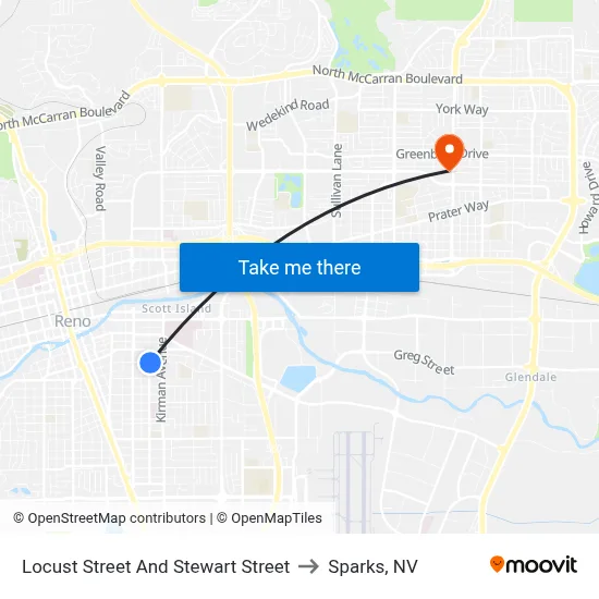 Locust Street And Stewart Street to Sparks, NV map