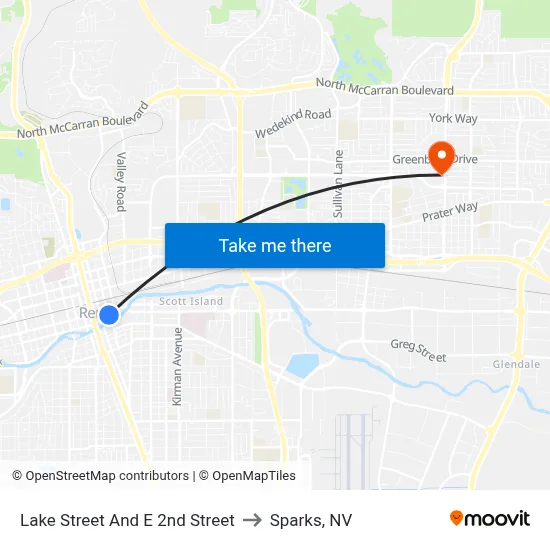 Lake Street And E 2nd Street to Sparks, NV map