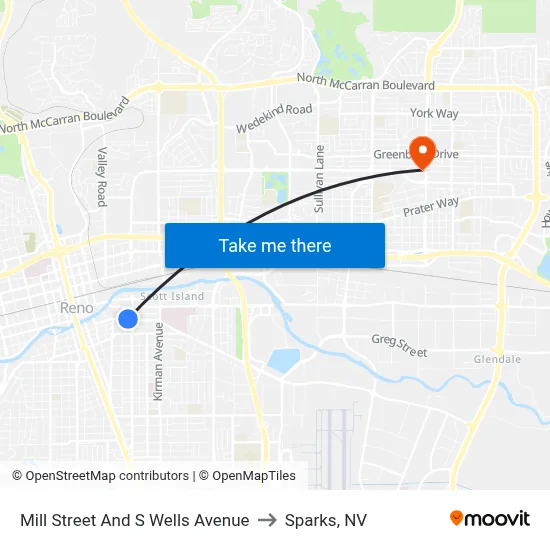 Mill Street And S Wells Avenue to Sparks, NV map