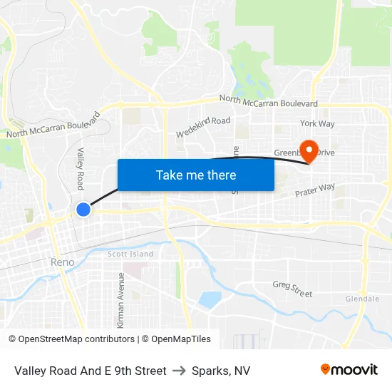 Valley Road And E 9th Street to Sparks, NV map