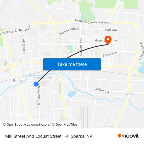 Mill Street And Locust Street to Sparks, NV map