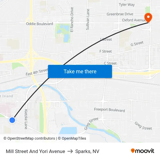 Mill Street And Yori Avenue to Sparks, NV map