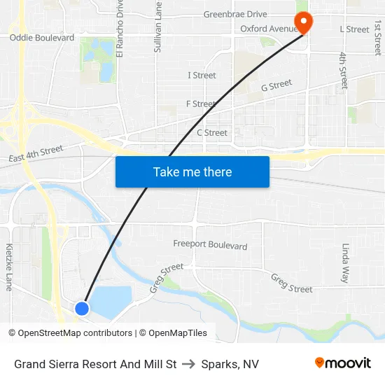 Grand Sierra Resort And Mill St to Sparks, NV map