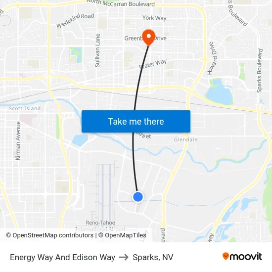 Energy Way And Edison Way to Sparks, NV map