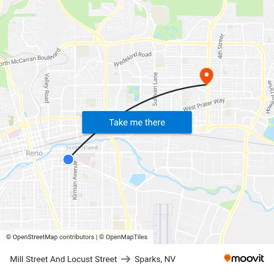 Mill Street And Locust Street to Sparks, NV map
