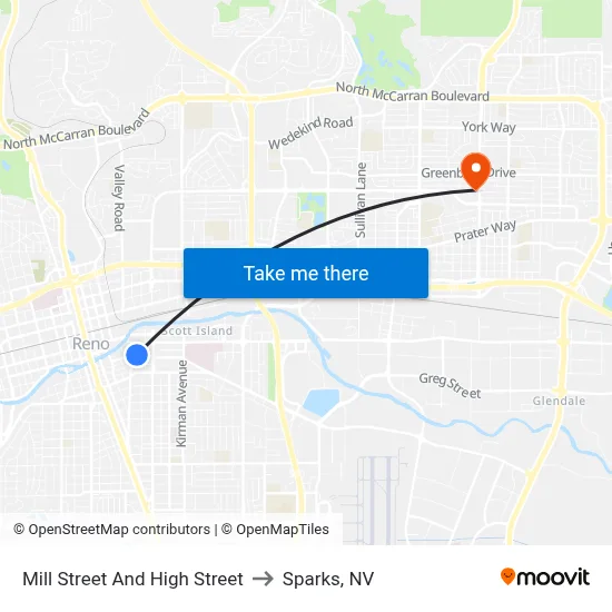 Mill Street And High Street to Sparks, NV map