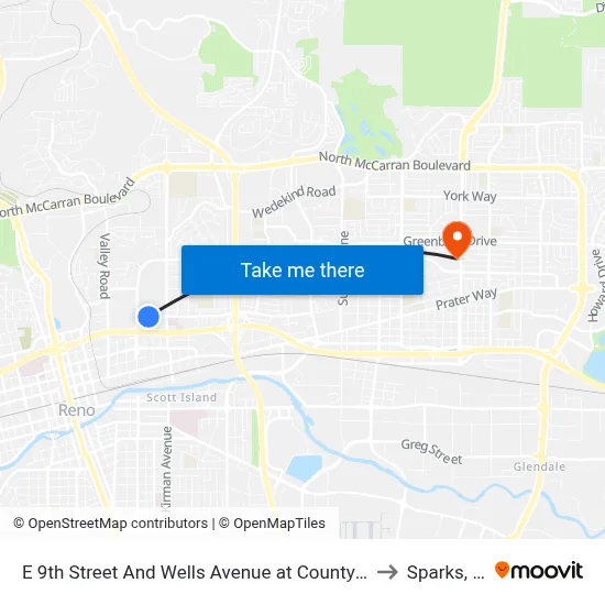 E 9th Street And Wells Avenue at County Offices to Sparks, NV map
