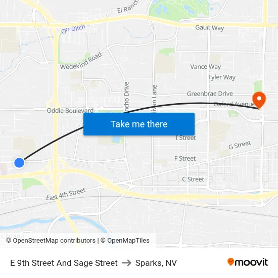 E 9th Street And Sage Street to Sparks, NV map