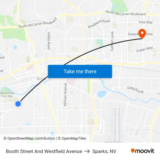 Booth Street And Westfield Avenue to Sparks, NV map