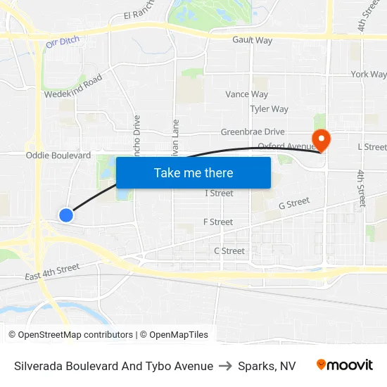 Silverada Boulevard And Tybo Avenue to Sparks, NV map