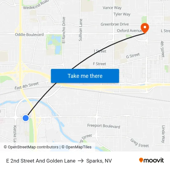 E 2nd Street And Golden Lane to Sparks, NV map