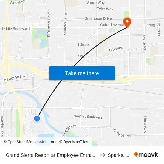 Grand Sierra Resort at Employee Entrance to Sparks, NV map