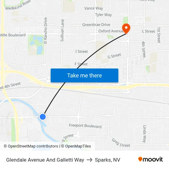 Glendale Avenue And Galletti Way to Sparks, NV map