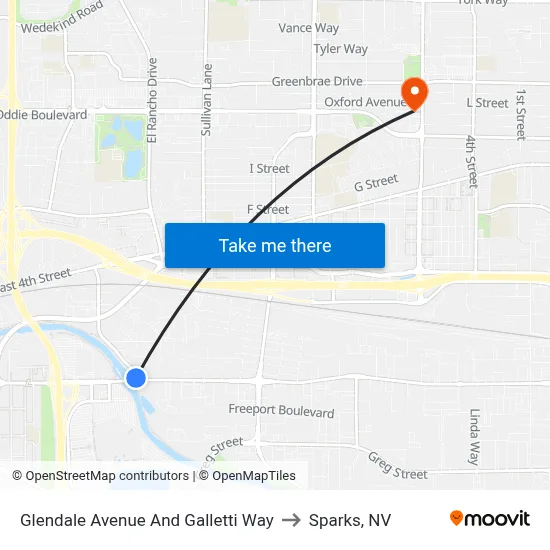 Glendale Avenue And Galletti Way to Sparks, NV map