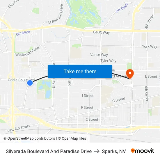 Silverada Boulevard And Paradise Drive to Sparks, NV map